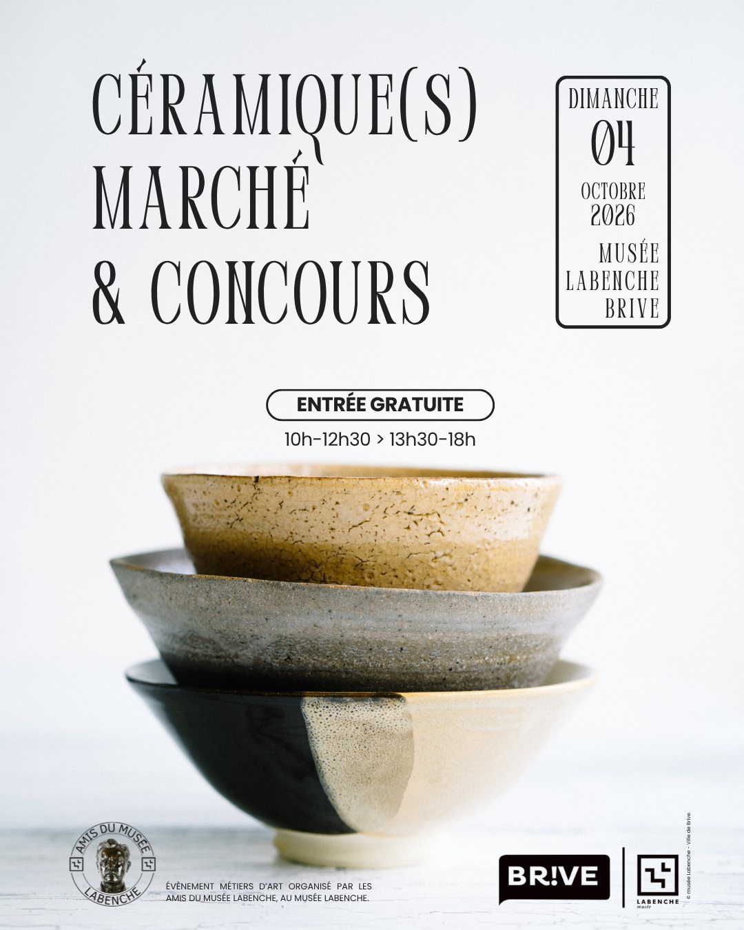 Céramique(s) Marché & Concours, dimanche 4 octobre 2026, 10h-12h30 et 13h30-18h, entrée gratuite, Musée Labenche, Brive
